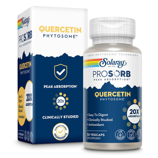 Bottle of SOLARAY Quercetin Phytosome with 60 servings and 30 vegan capsules.
