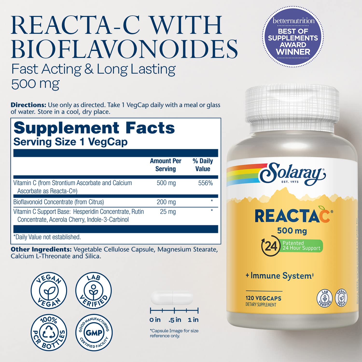 Reacta-C immune-support capsules and label