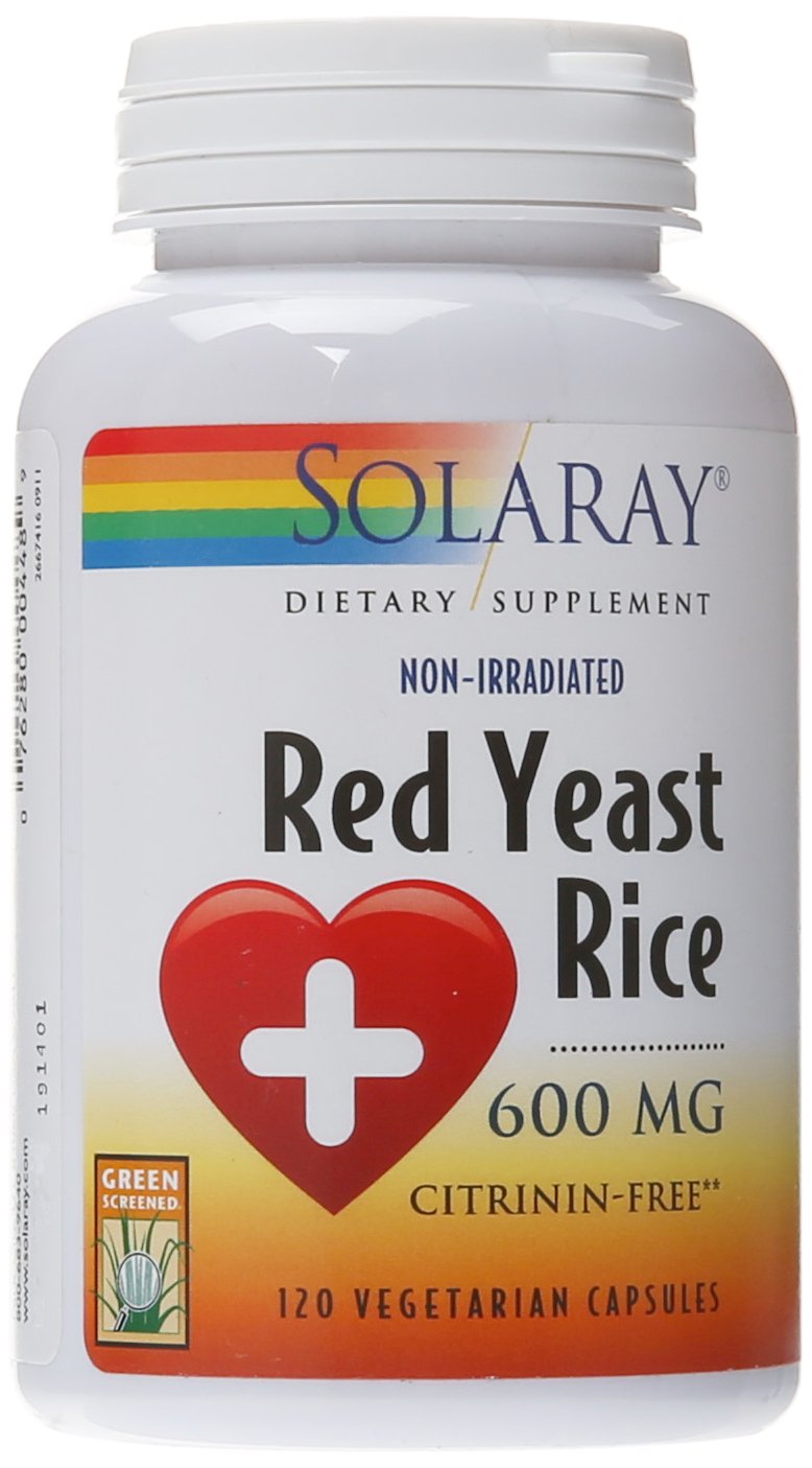 Solaray Red Yeast Rice 600 mg 120 count bottle on white background