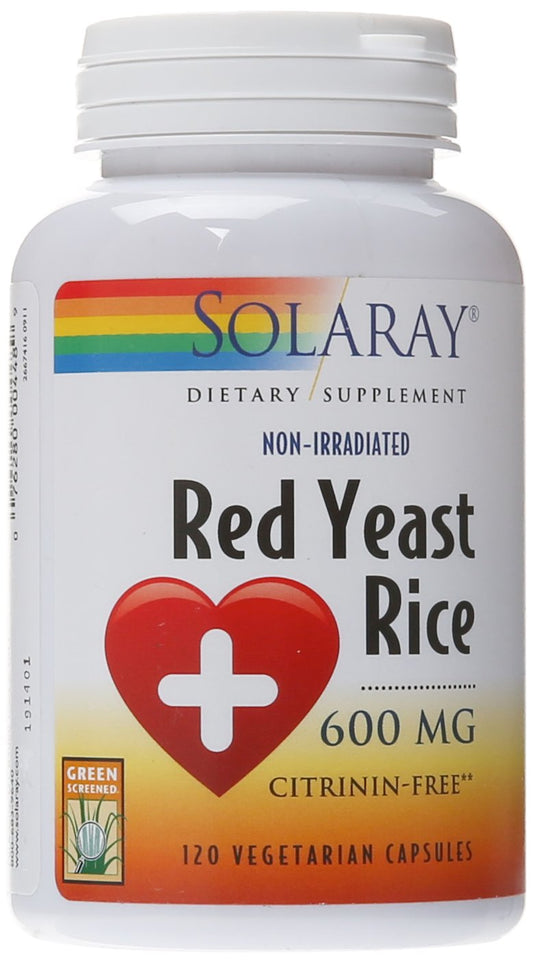 Solaray Red Yeast Rice 600 mg 120 count bottle on white background