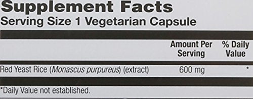 Back of Solaray Red Yeast Rice bottle showing supplement facts
