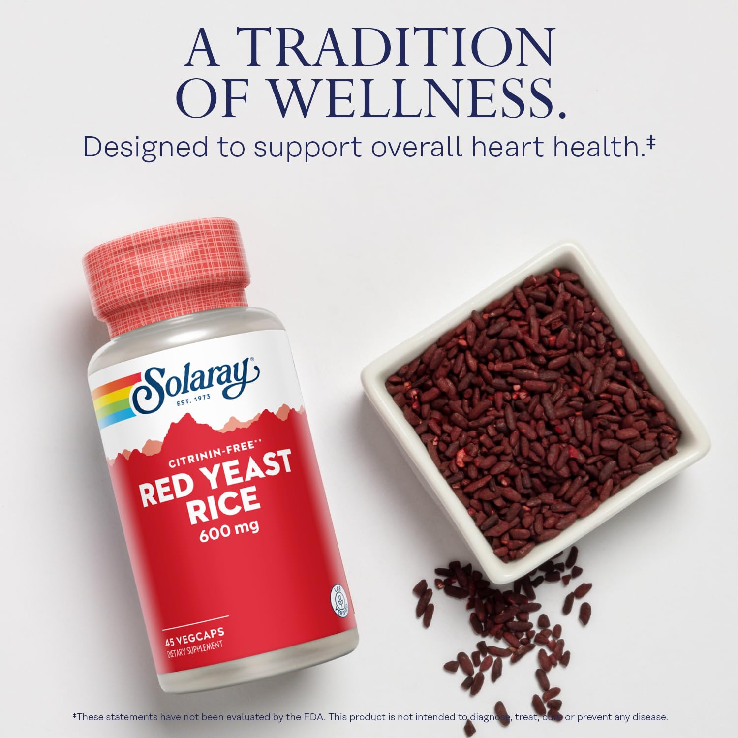 Box packaging of SOLARAY Red Yeast Rice 600 mg 45 count