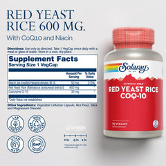 Close-up of Solaray Red Yeast Rice CoQ-10 Niacin VegCaps bottle