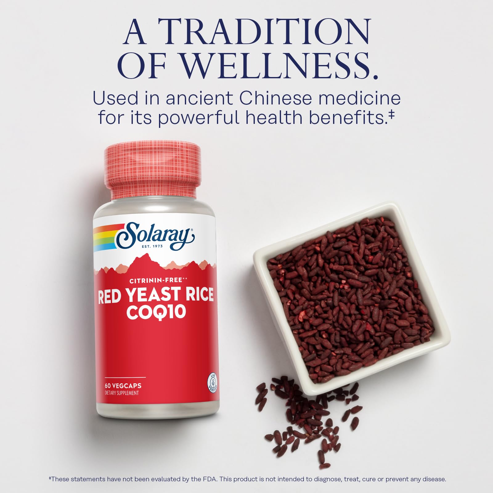 Close-up of SOLARAY Red Yeast Rice Plus CoQ-10 No-Flush Niacin packaging