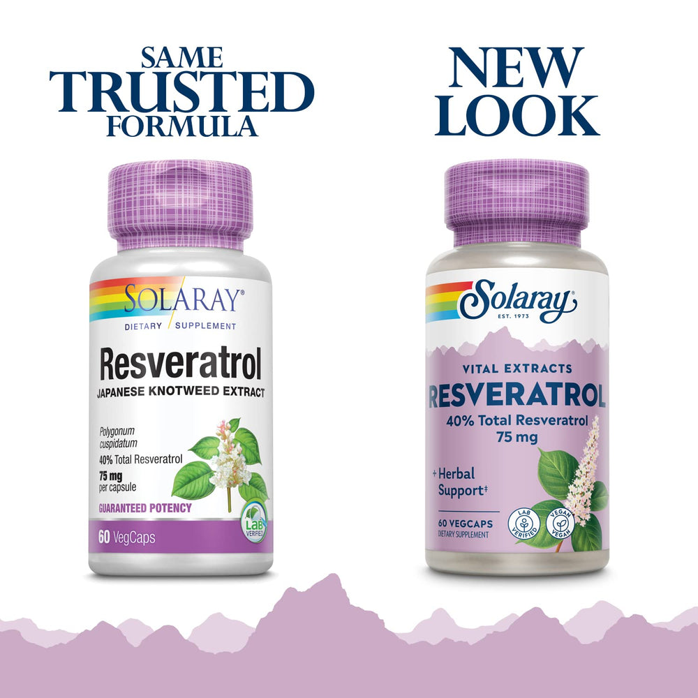 Close-up of Solaray Resveratrol Veg Cap bottle with capsules