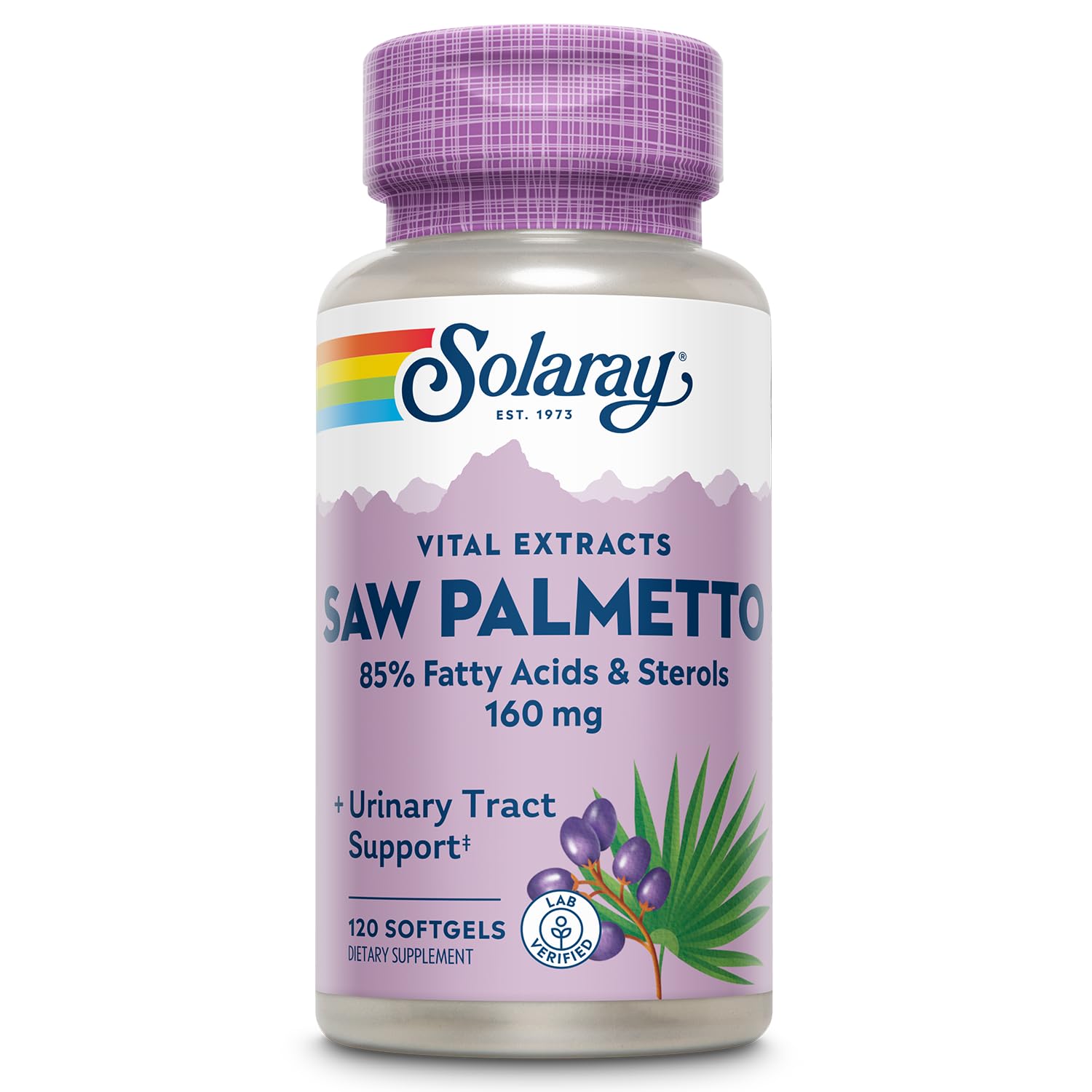 SOLARAY Saw Palmetto extract bottle, showing potency for daily urinary support.