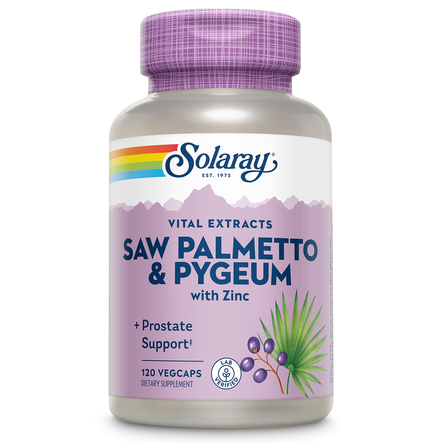 Solaray Saw Palmetto & Pygeum bottle highlighting prostate support potential.