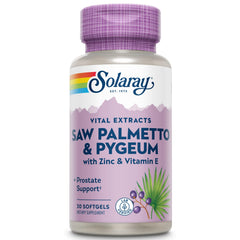 Bottle front of SOLARAY Saw Palmetto & Pygeum softgels