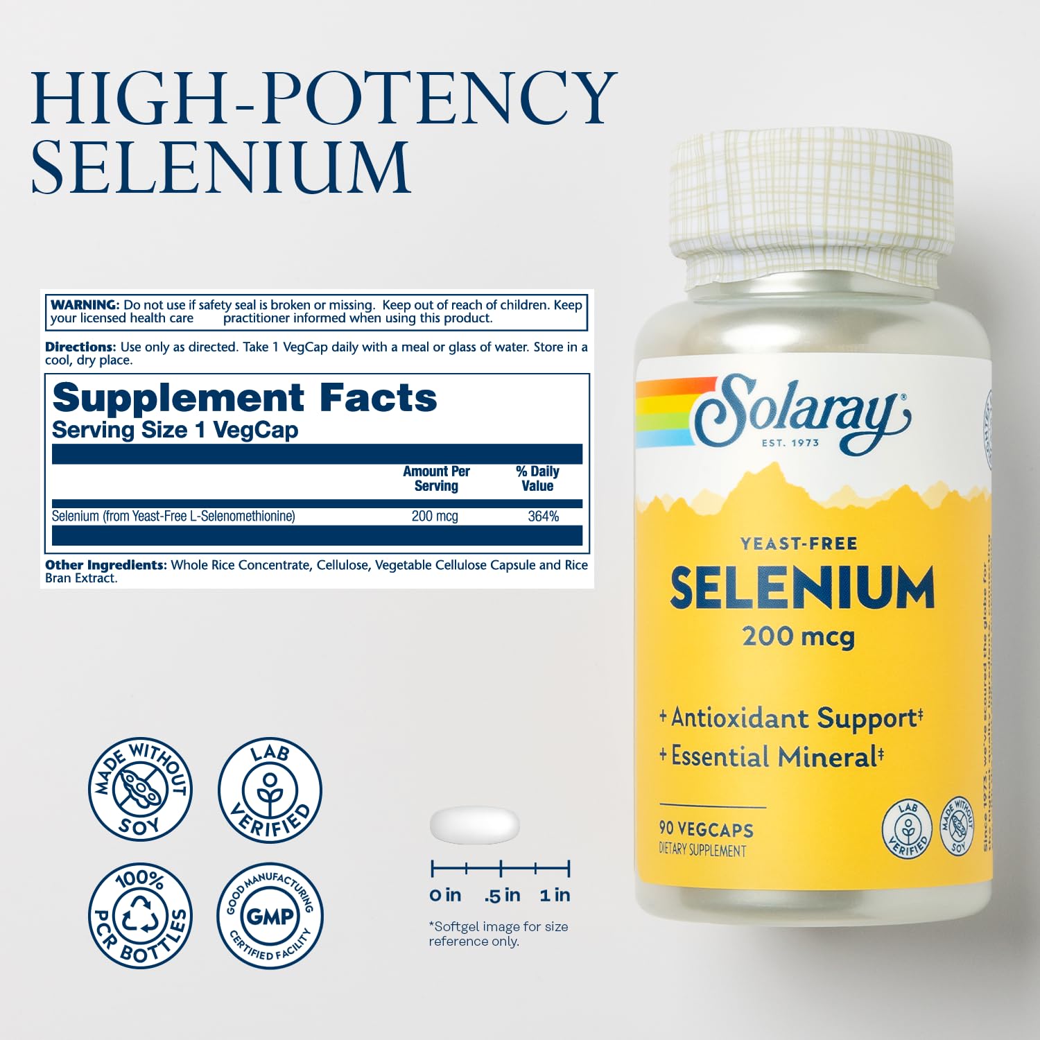 Vegan Selenium capsules with Solaray branding