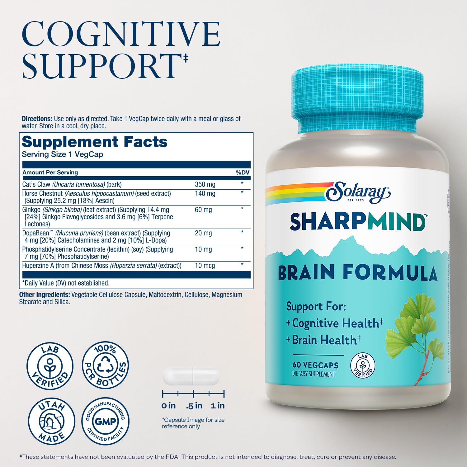 Close-up of SharpMind capsules and label