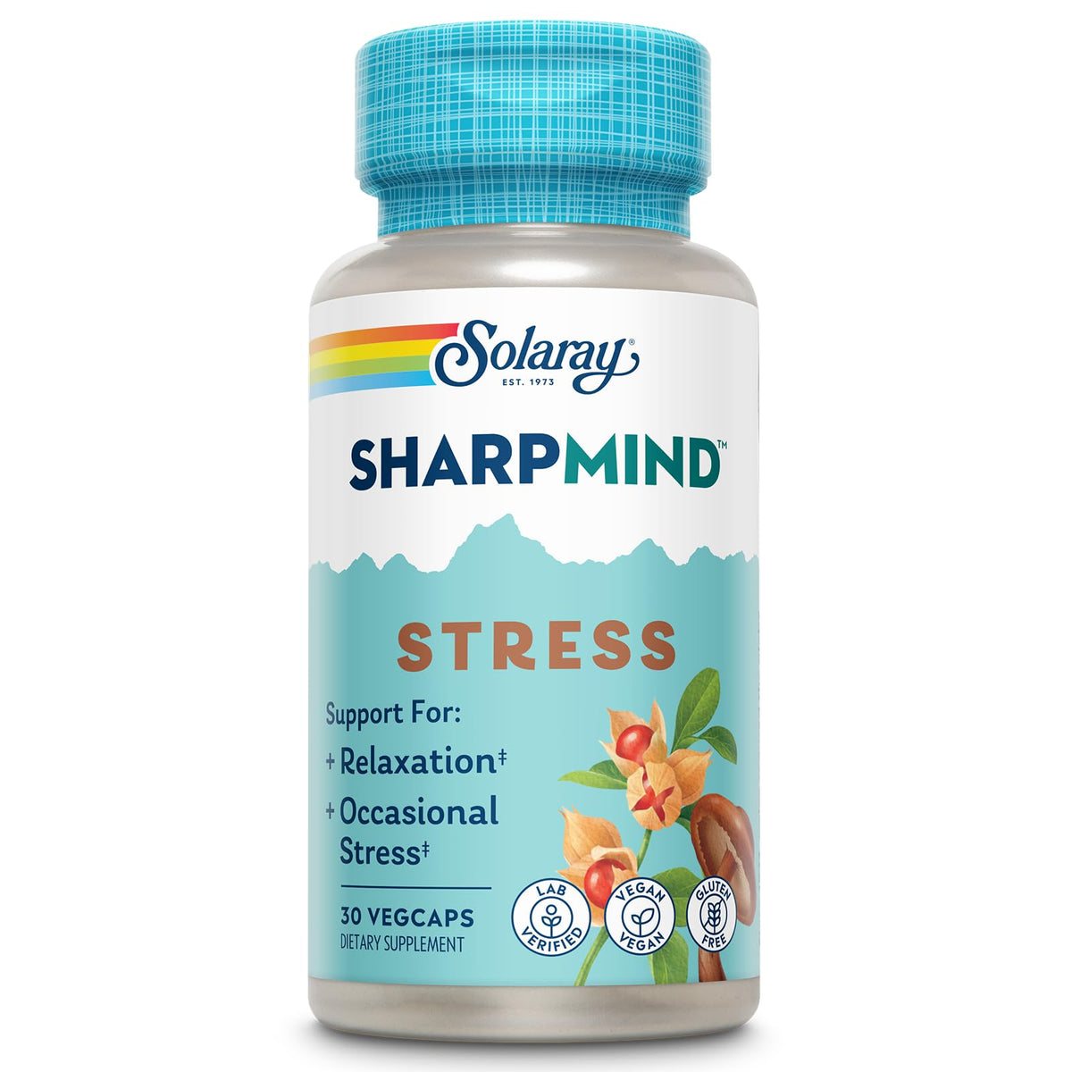 SOLARAY SharpMind Stress Support bottle and capsules