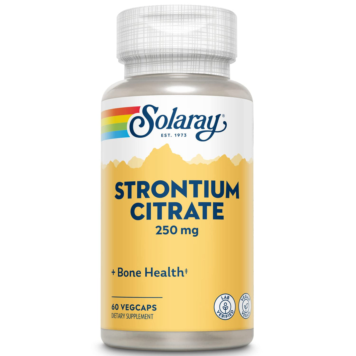 Bottle label close-up of Solaray Strontium Citrate 250 mg