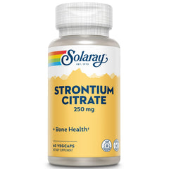 Bottle label close-up of Solaray Strontium Citrate 250 mg
