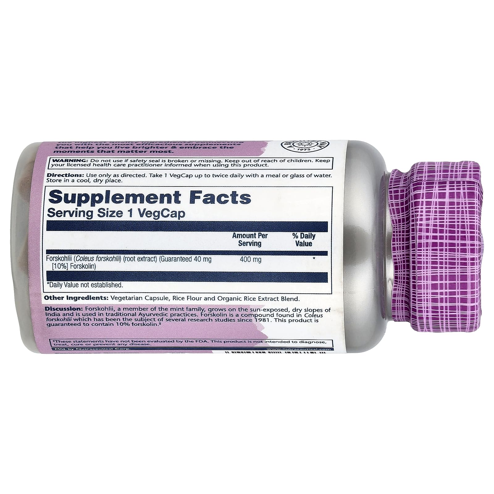 Close-up of SOLARAY Forskohlii extract capsules 400 mg, 60-count bottle