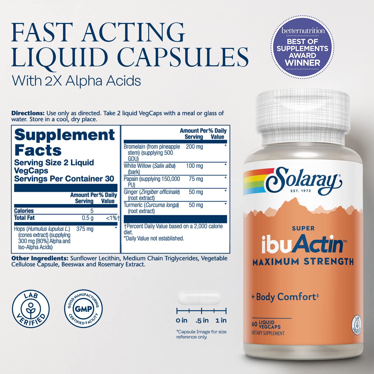 Close-up of Solaray Super IbuActin label