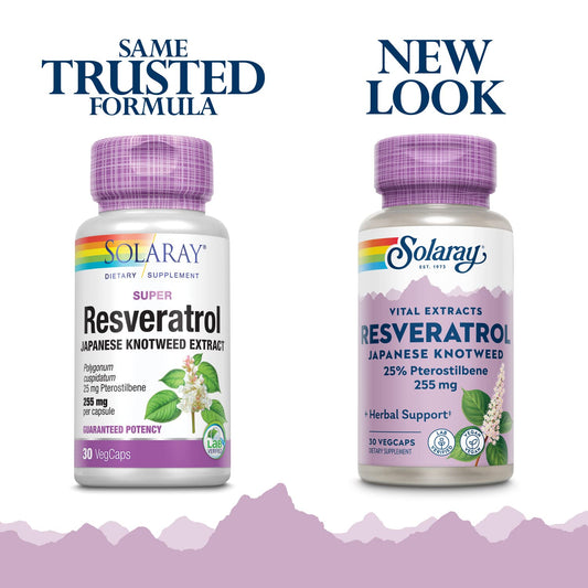 Close-up of SOLARAY Super Resveratrol bottle label