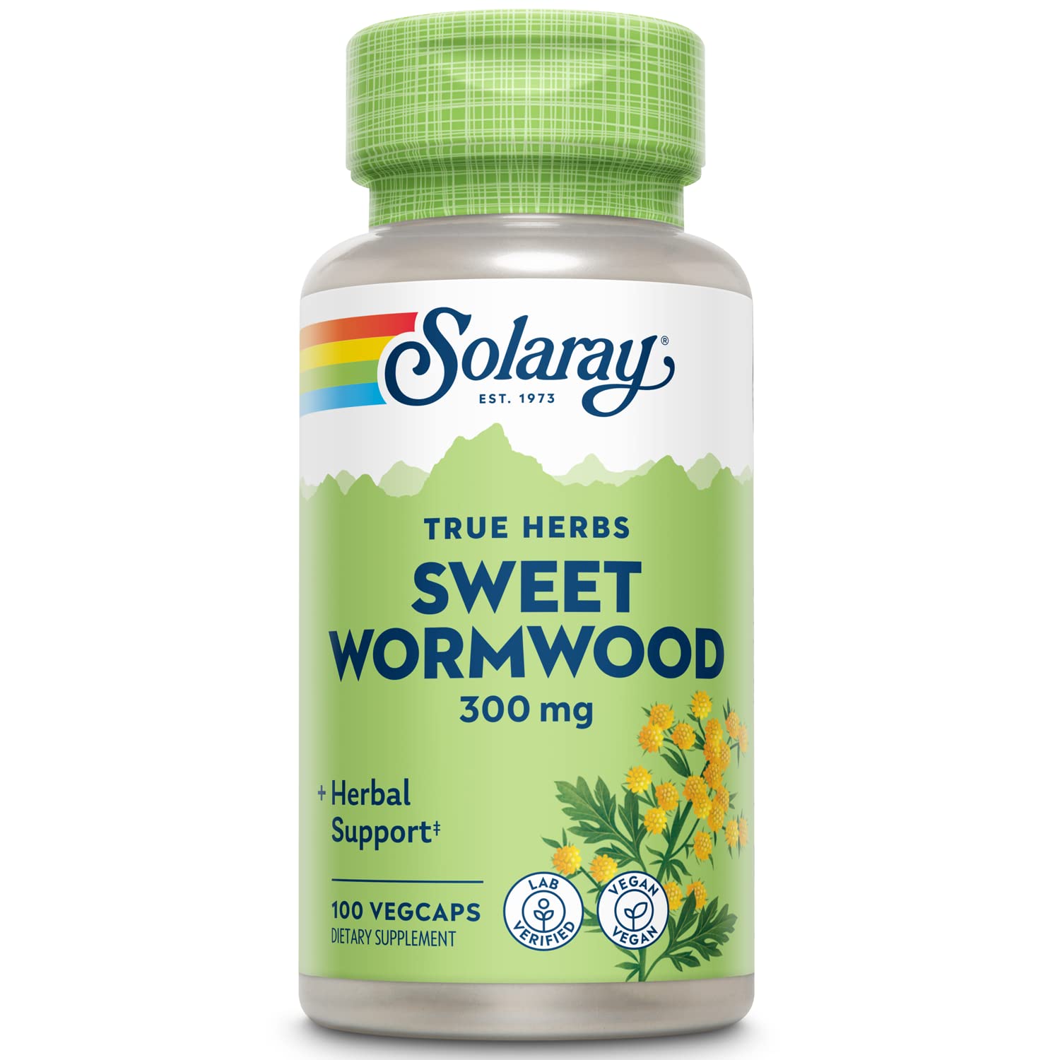 Bottle label of SOLARAY Sweet Wormwood Aerial Veg Cap 300 mg 100 count
