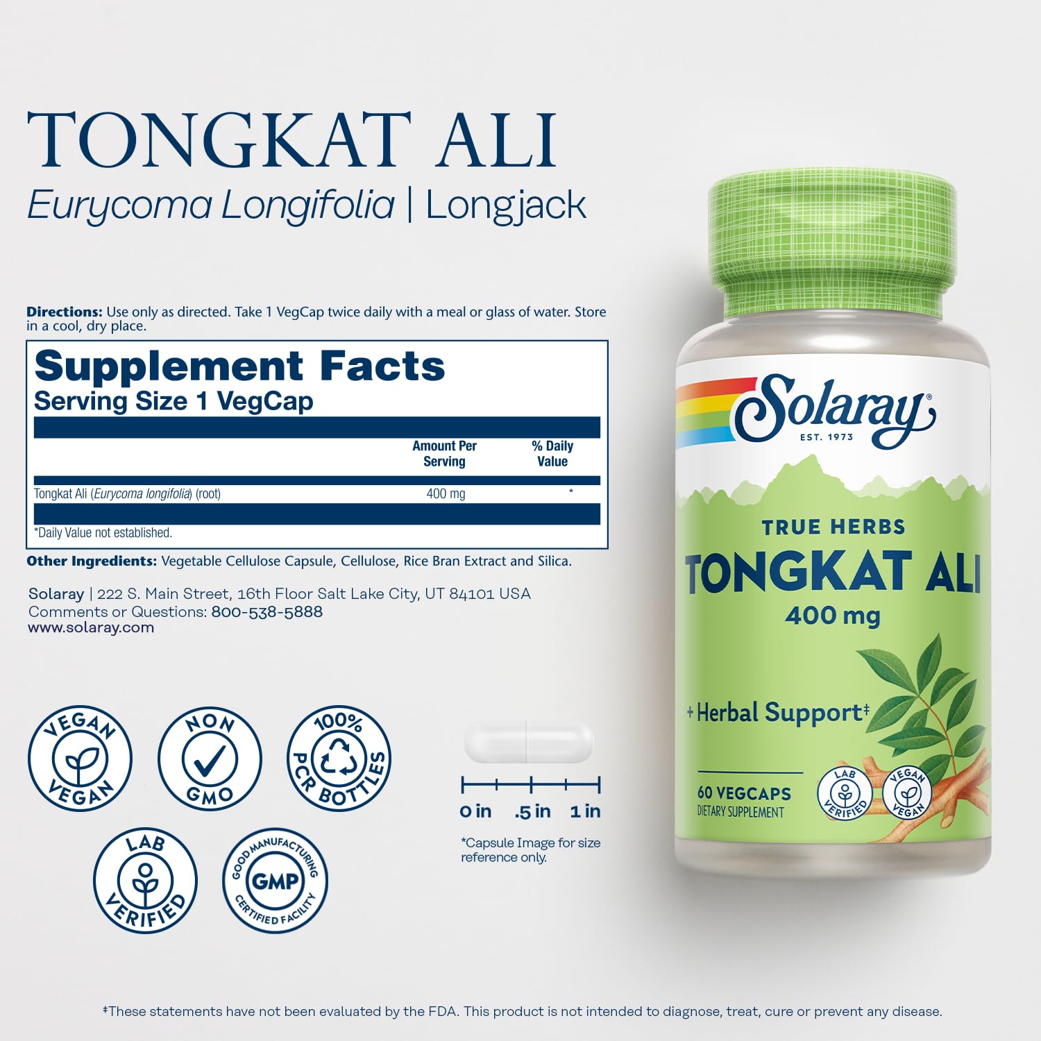 Tongkat Ali label close-up showing ingredients