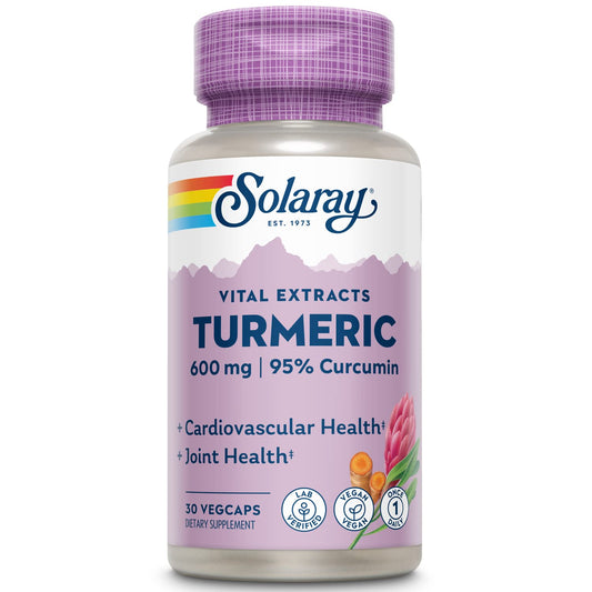 SOLARAY Turmeric 600mg bottle showcasing 95% curcuminoids