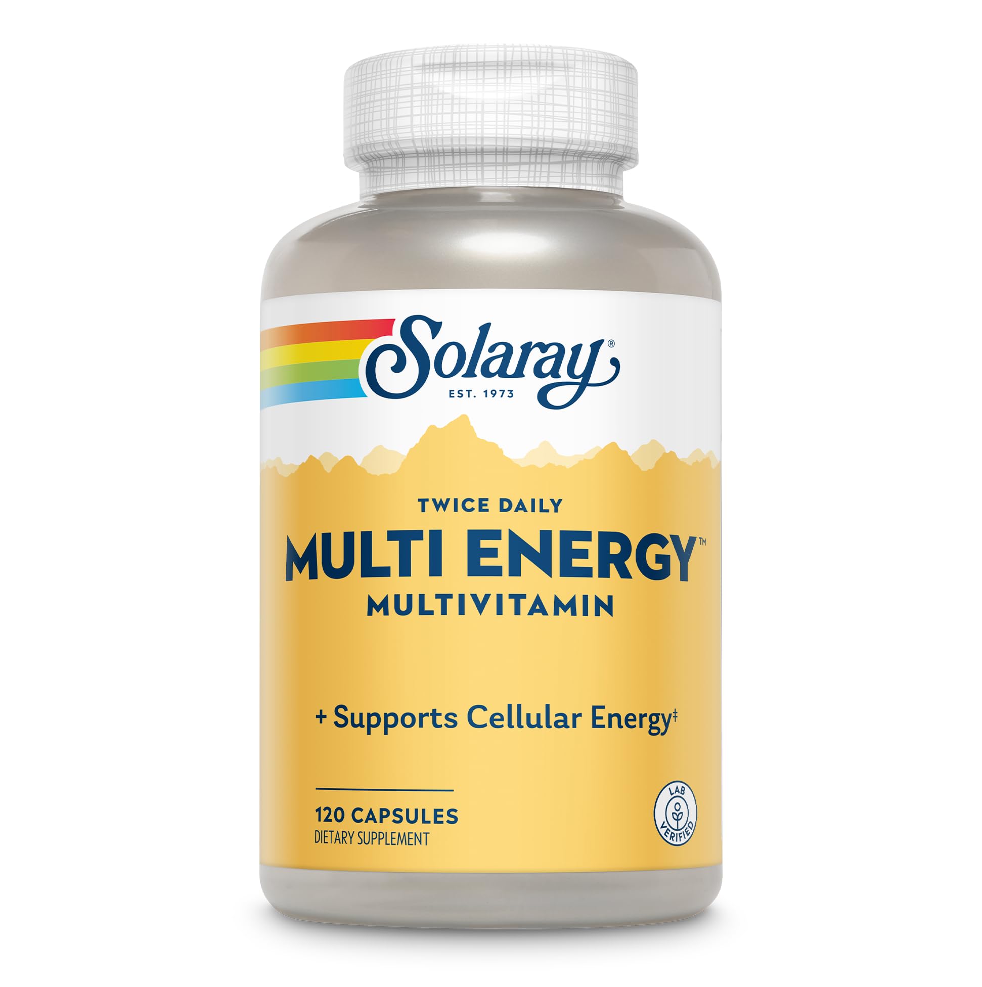 SOLARAY Twice Daily Multi Energy Multivitamin Iron Free bottle front view