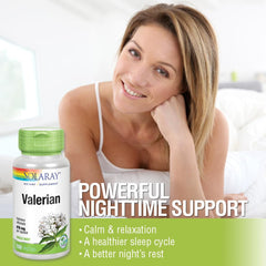 Close-up of valerian 470mg bottle label