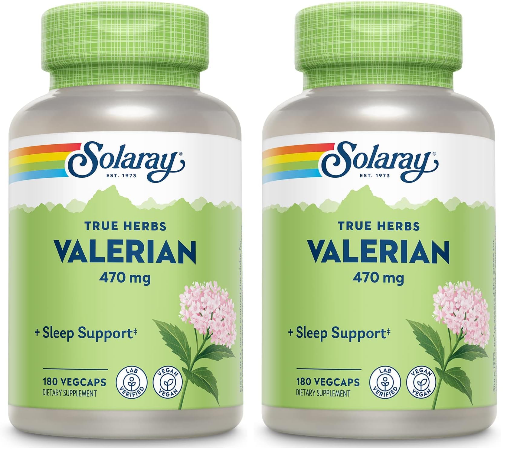 SOLARAY Valerian 470mg bottle with 180 capsules; Pack of 2