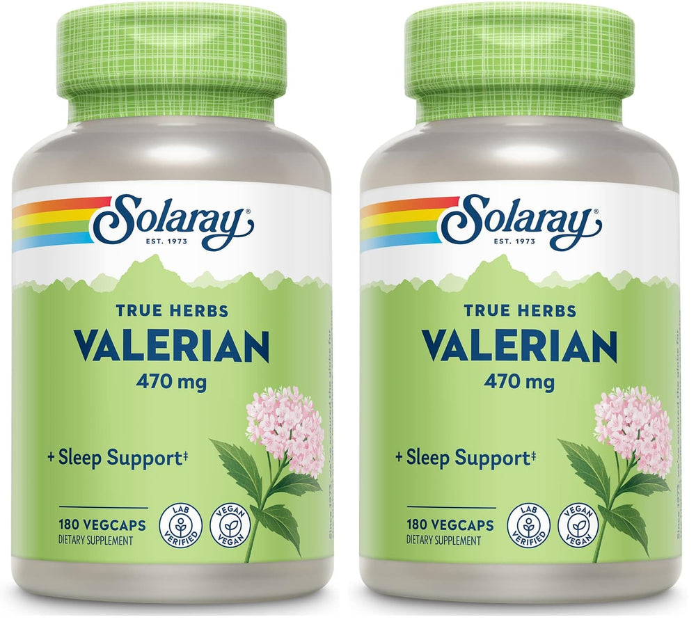 SOLARAY Valerian 470mg bottle with 180 capsules; Pack of 2