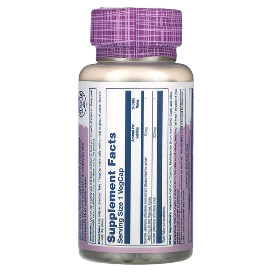 Close-up of SOLARAY Valerian Root Extract 50 mg bottle