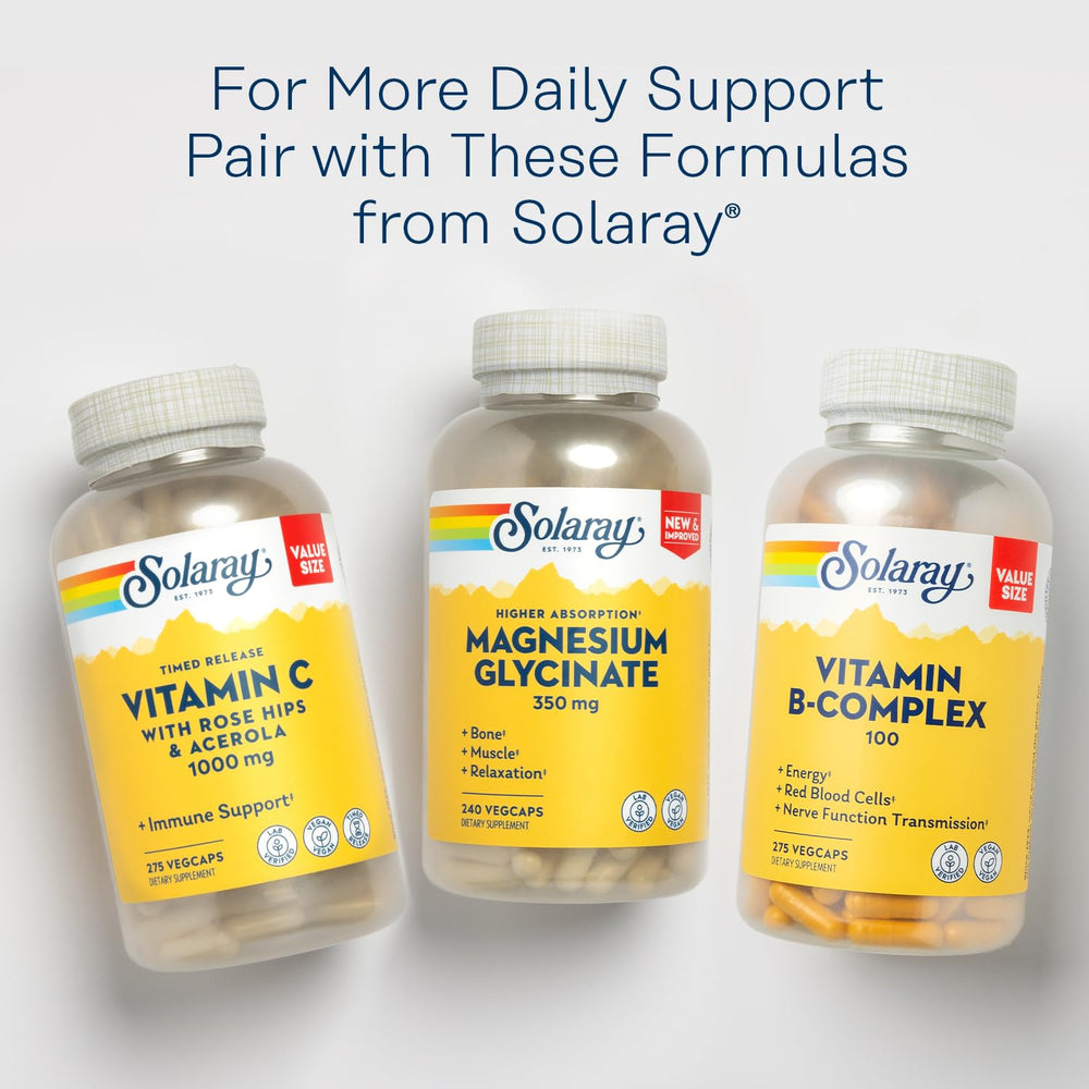 SOLARAY Vitamin B Complex bottle open capsules ready to take