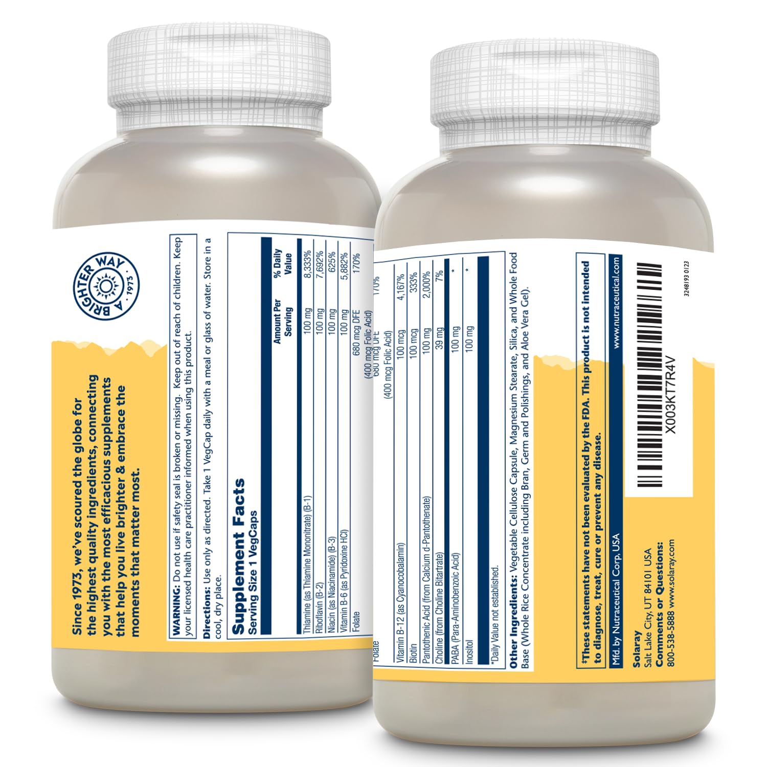 SOLARAY Vitamin B Complex label detail highlighting potency and ingredients