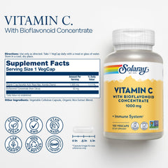 Close-up of Vitamin C 1000mg with Rose Hips and Acerola Cherry ingredients