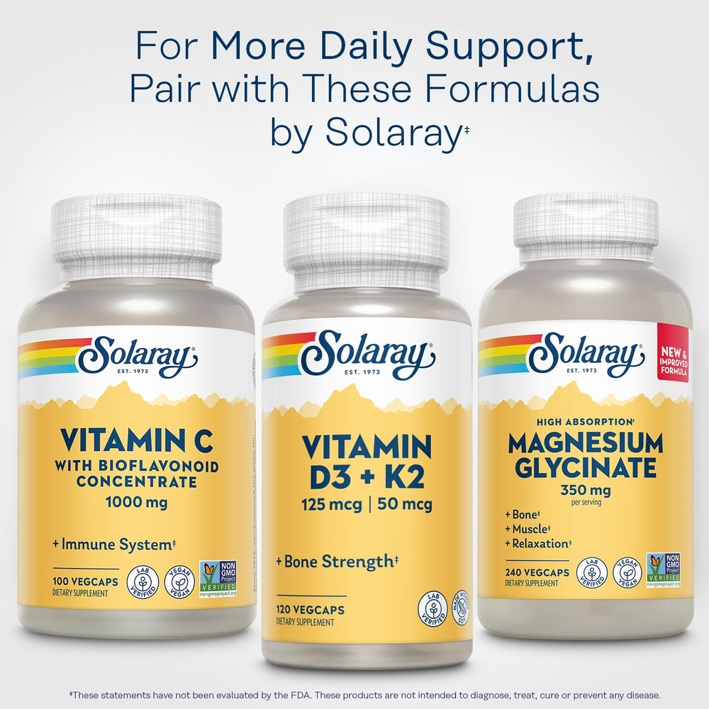 Vitamin C serving size on Solaray bottle showing 100 servings