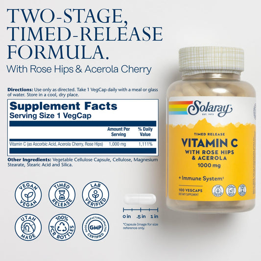 Close-up of two-stage time-release Vitamin C capsules