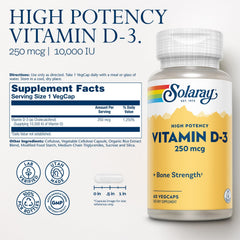 Close-up of SOLARAY Vitamin D3 60 VegCaps bottle