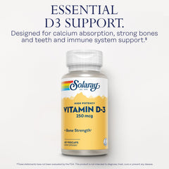 Nutritional ingredients label for SOLARAY Vitamin D3 10000IU