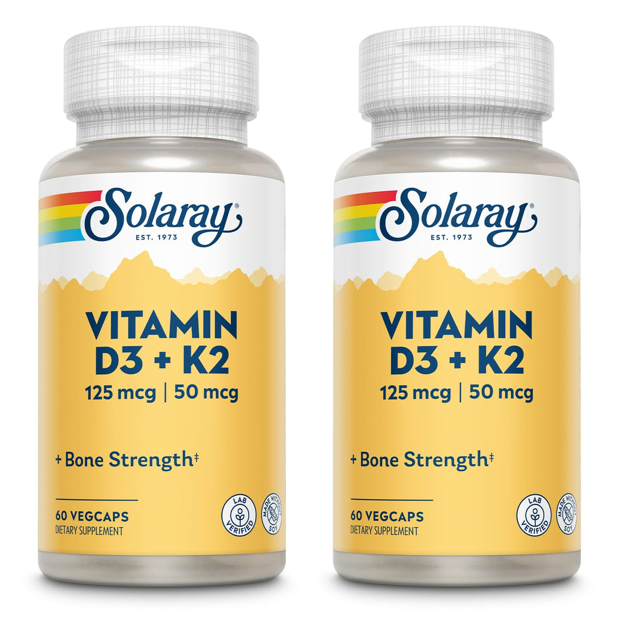 SOLARAY Vitamin D3 + K2 bottle on white background