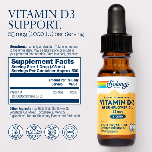 Close-up of dropper dispensing vitamin D3 drops