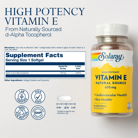 Close-up of SOLARAY Vitamin E softgel capsules