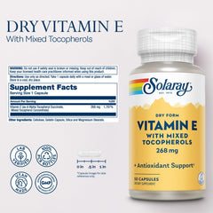Close-up of Vitamin E dry form capsules