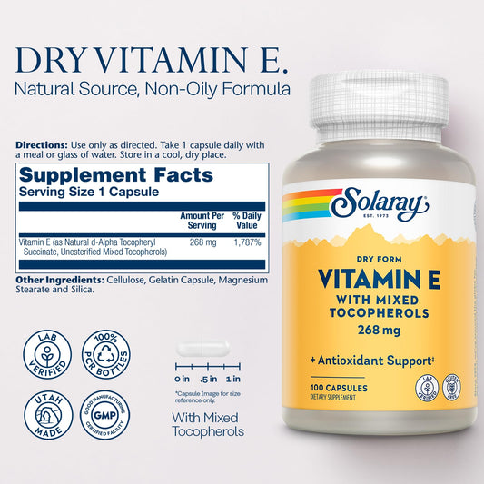 Close-up of vitamin E dry-form capsules