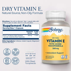 Close-up of vitamin E dry-form capsules