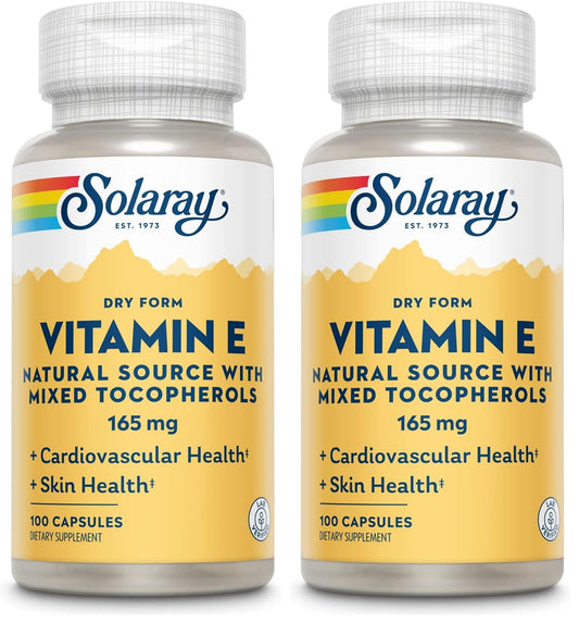 SOLARAY Vitamin E Dry 200 IU with Mixed Tocopherols bottle on white background