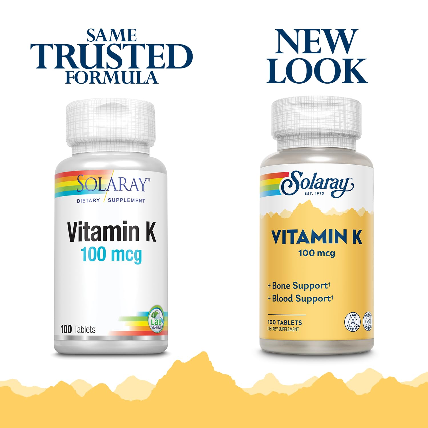 SOLARAY Vitamin K-1 100mcg bottle label showing K1, vegan, non-GMO