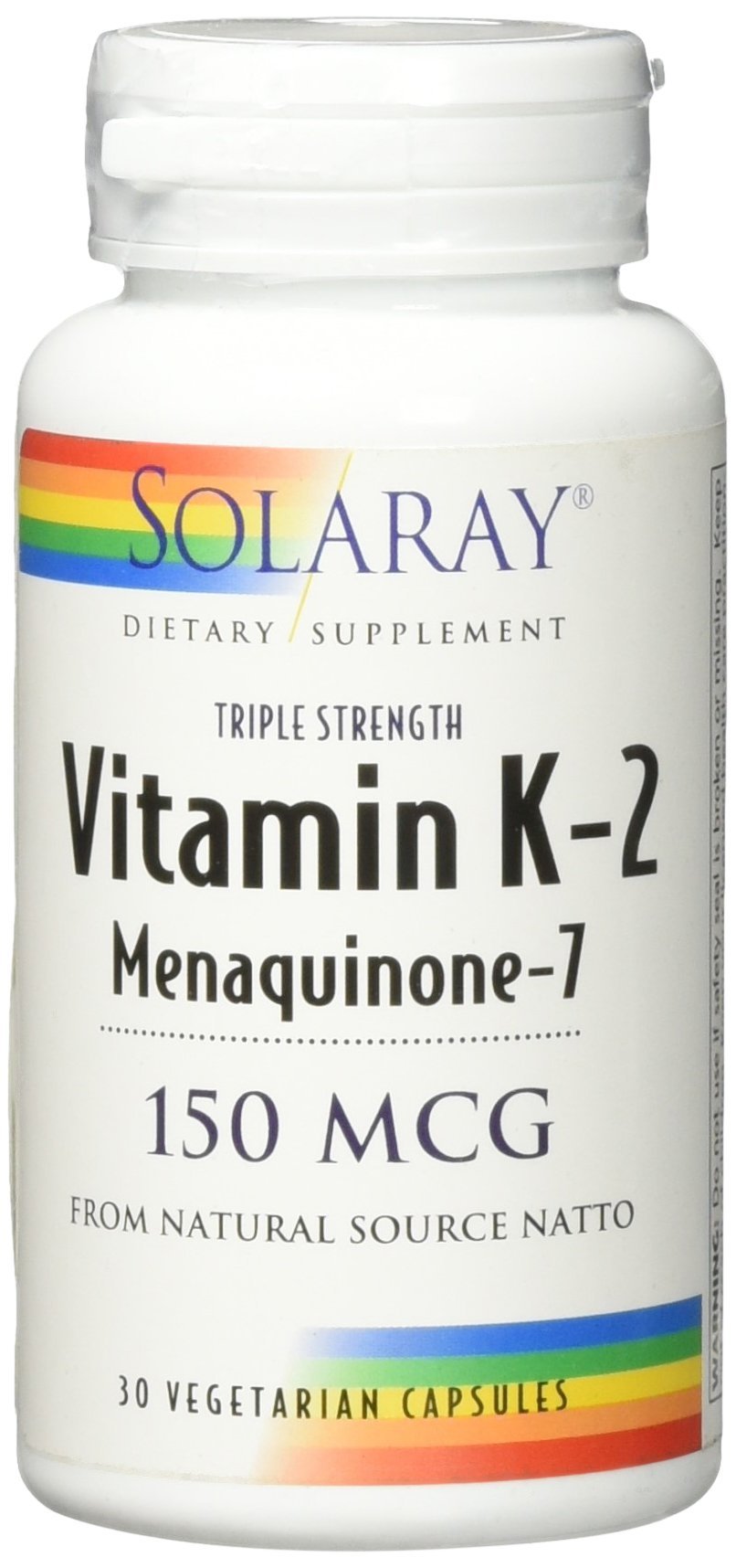 Label close-up of SOLARAY Vitamin K-2 MK-7 150 mcg