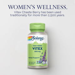 Solaray Vitex Berry 400mg bottle on shelf conveys trusted, lab-tested source.