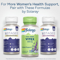 Solaray Vitex Berry 400mg packaging shot emphasizes vegan, filler-free formulation.