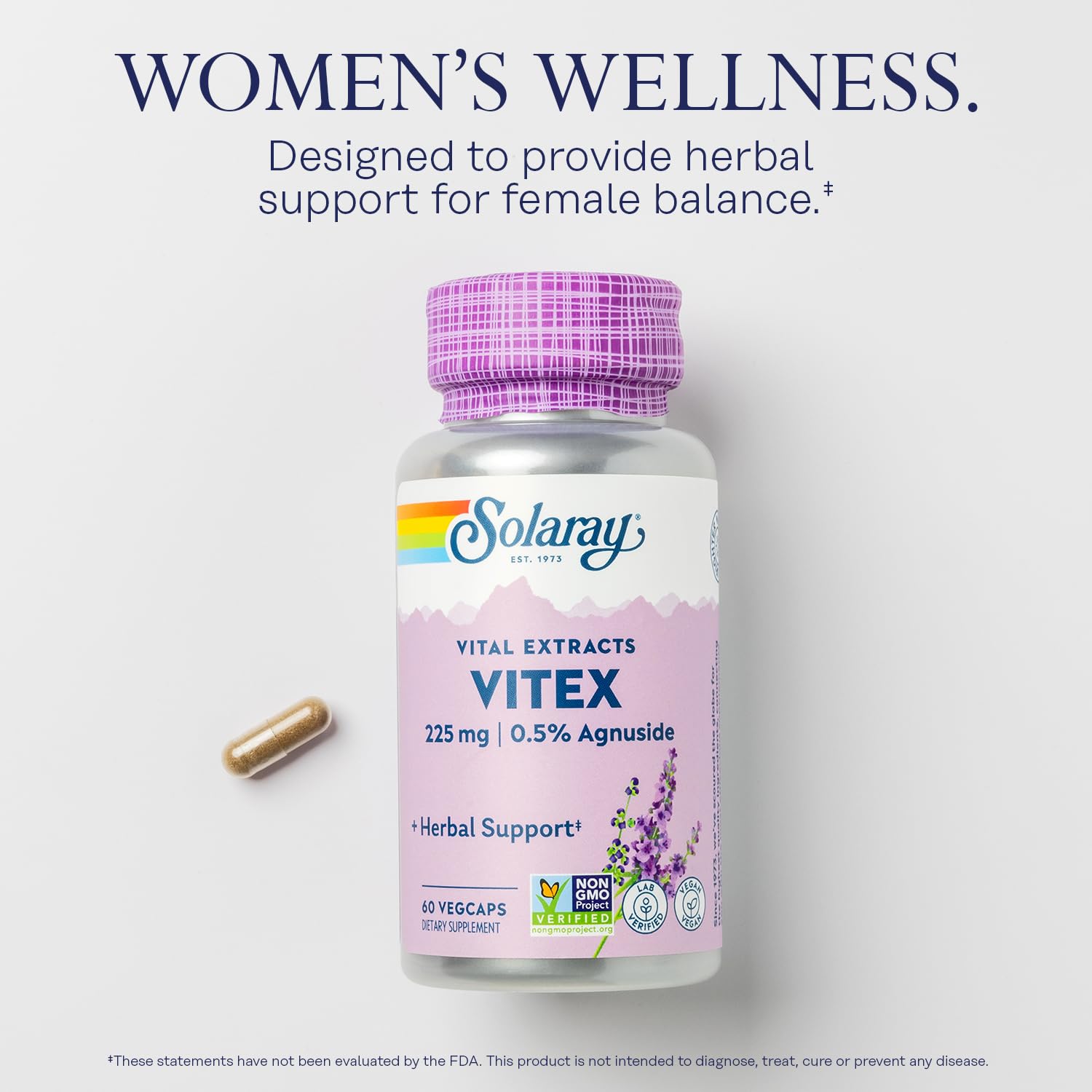 Close-up of vegan capsules containing Vitex extract