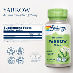 Yarrow 320mg supplement label with Achillea millefolium