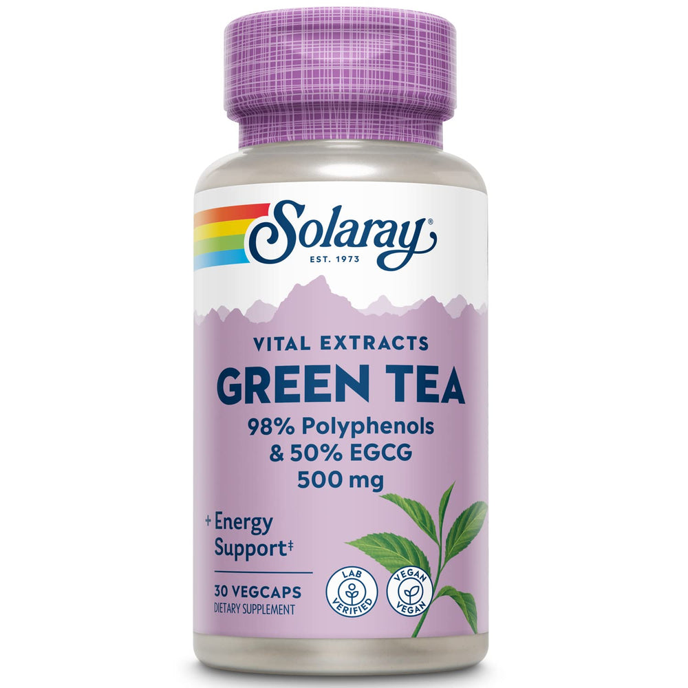 SOLARAY Green Tea Leaf Extract Double Strength Veg Cap bottle front view