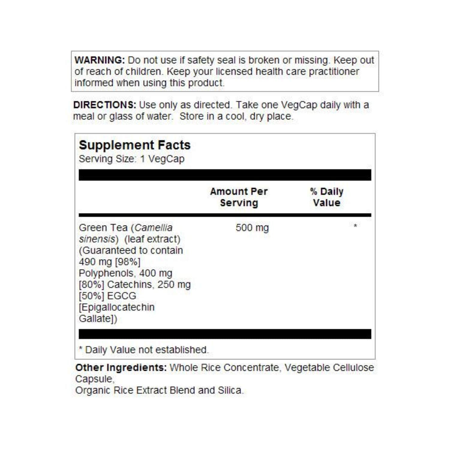 SOLARAY Green Tea Leaf Extract Double Strength Veg Cap bottle side label